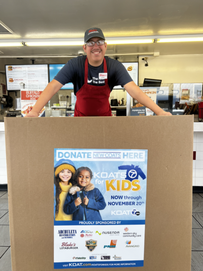Blake's setting up Koats for Kids collection