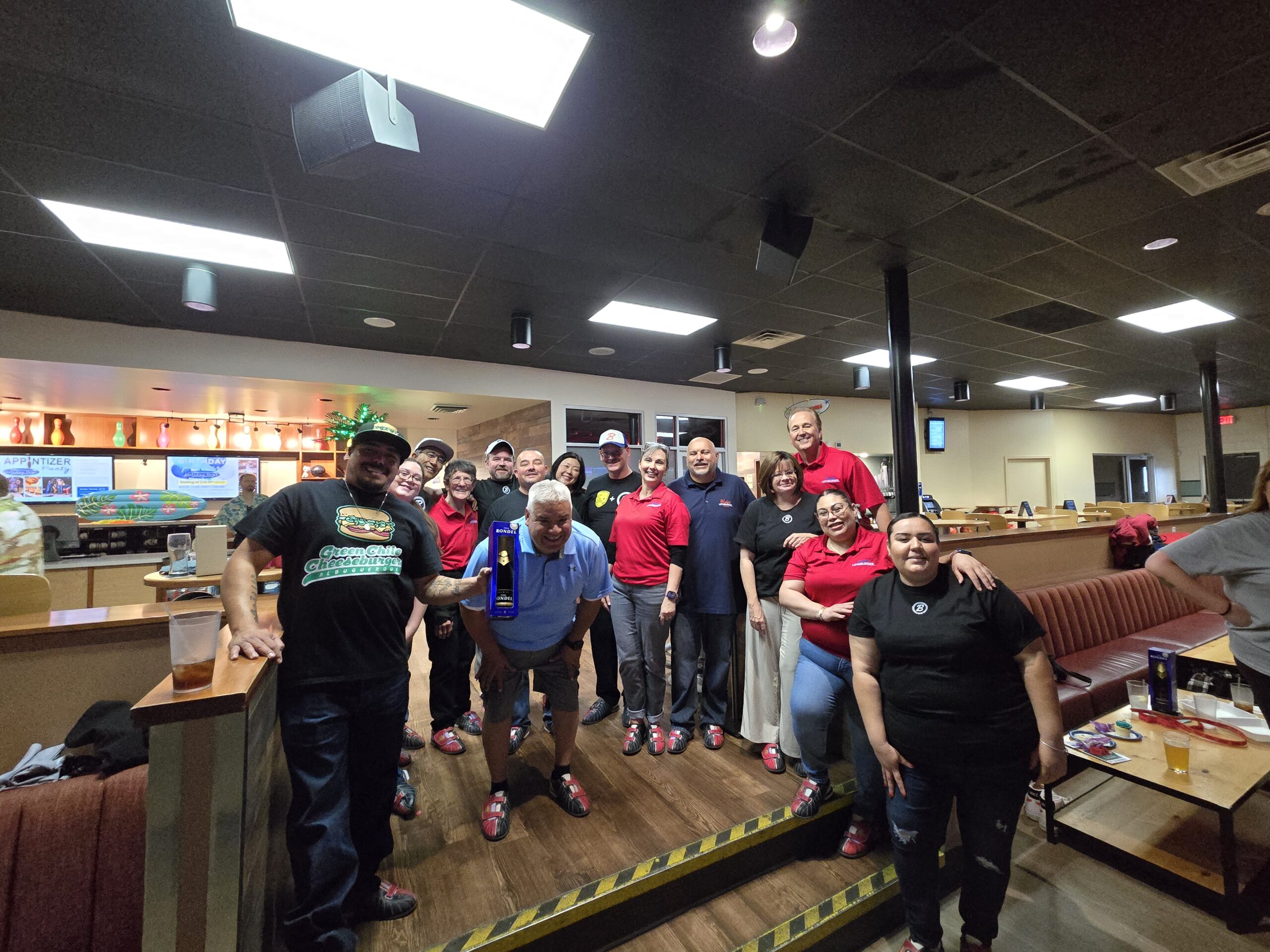 Group shot of everyone who attended the Strikes for Seniors event